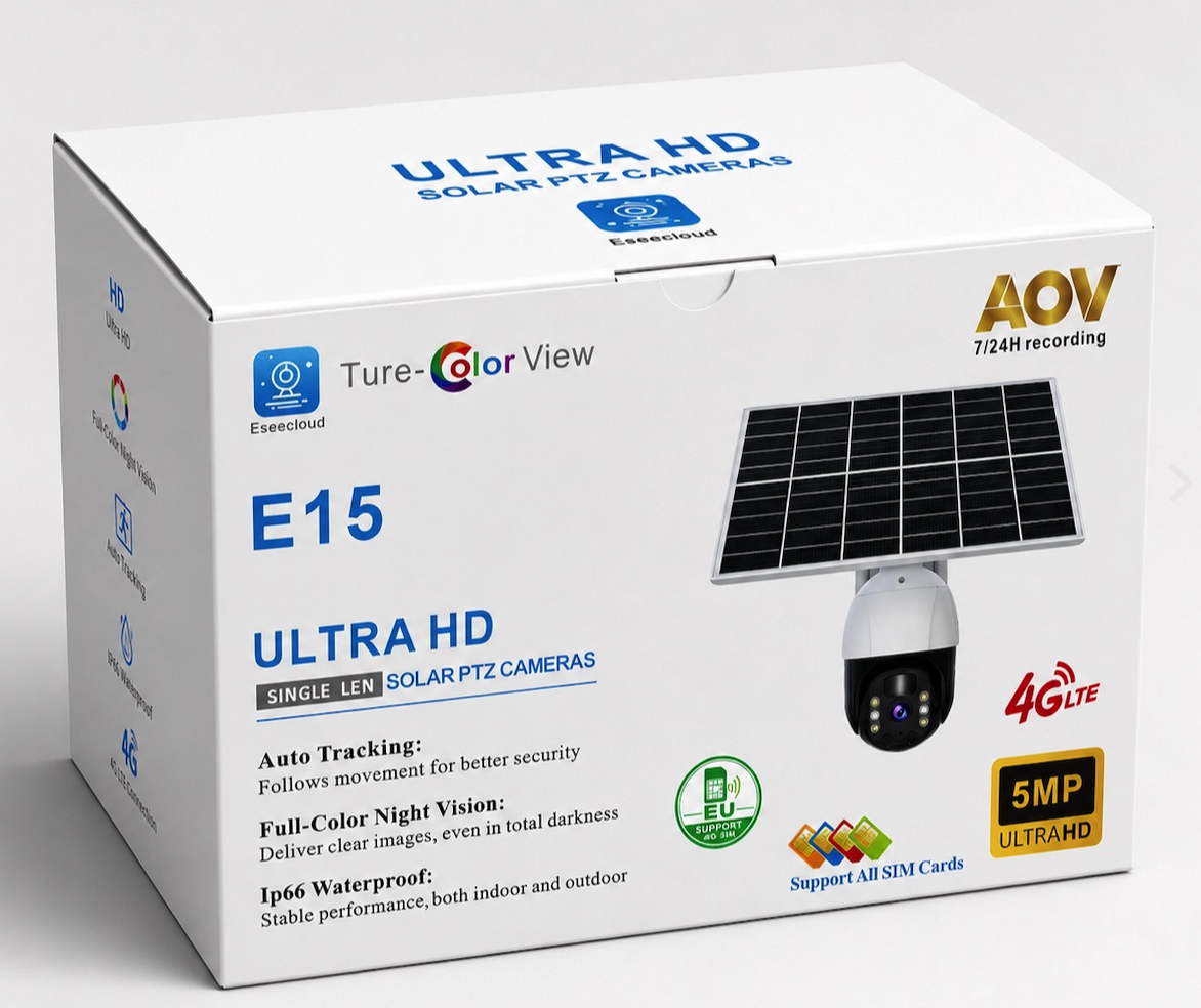 E15 EseeCloud single-lens solar PTZ camera retail package