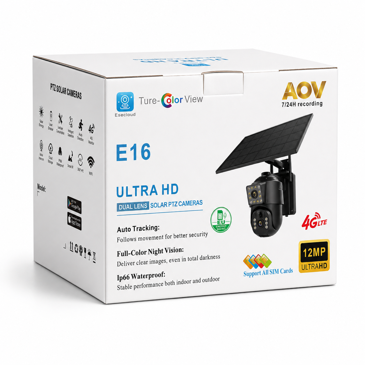 E16 EseeCloud dual-lens solar PTZ camera retail package