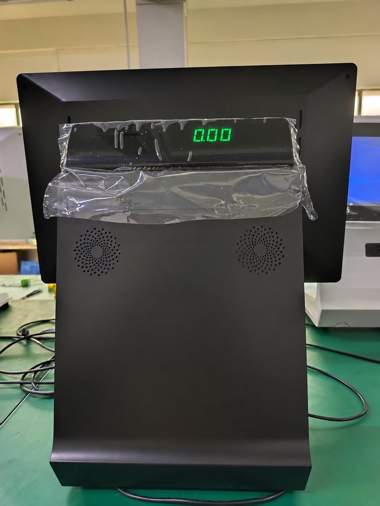 Rear view of LED i3 POS system with customer display
